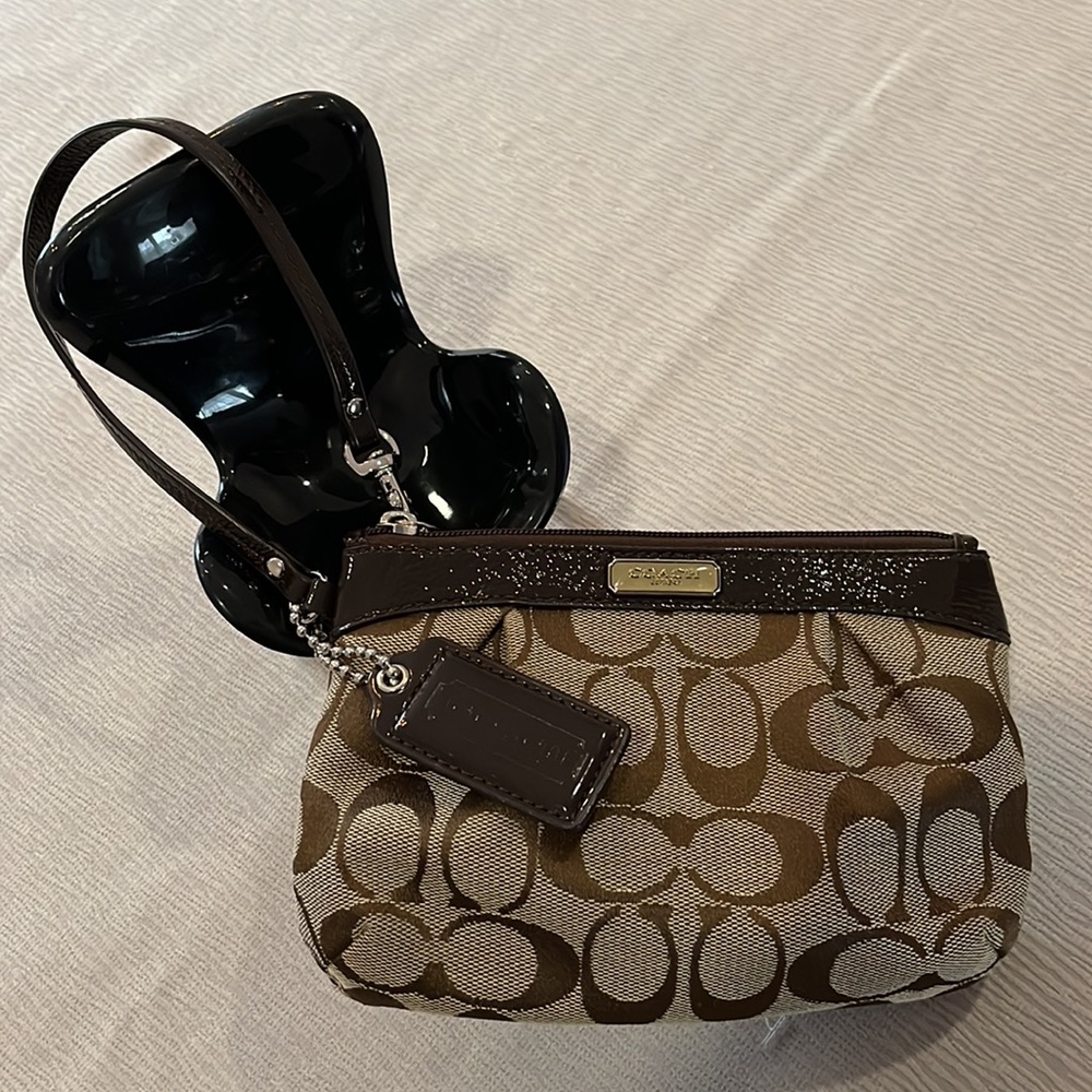Authentic Coach Signature Monogram Canvas Wristlet Purse